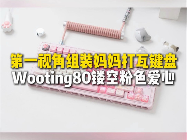 第一视角组装妈妈打瓦键盘Wooting80粉色镂空爱心猫猫