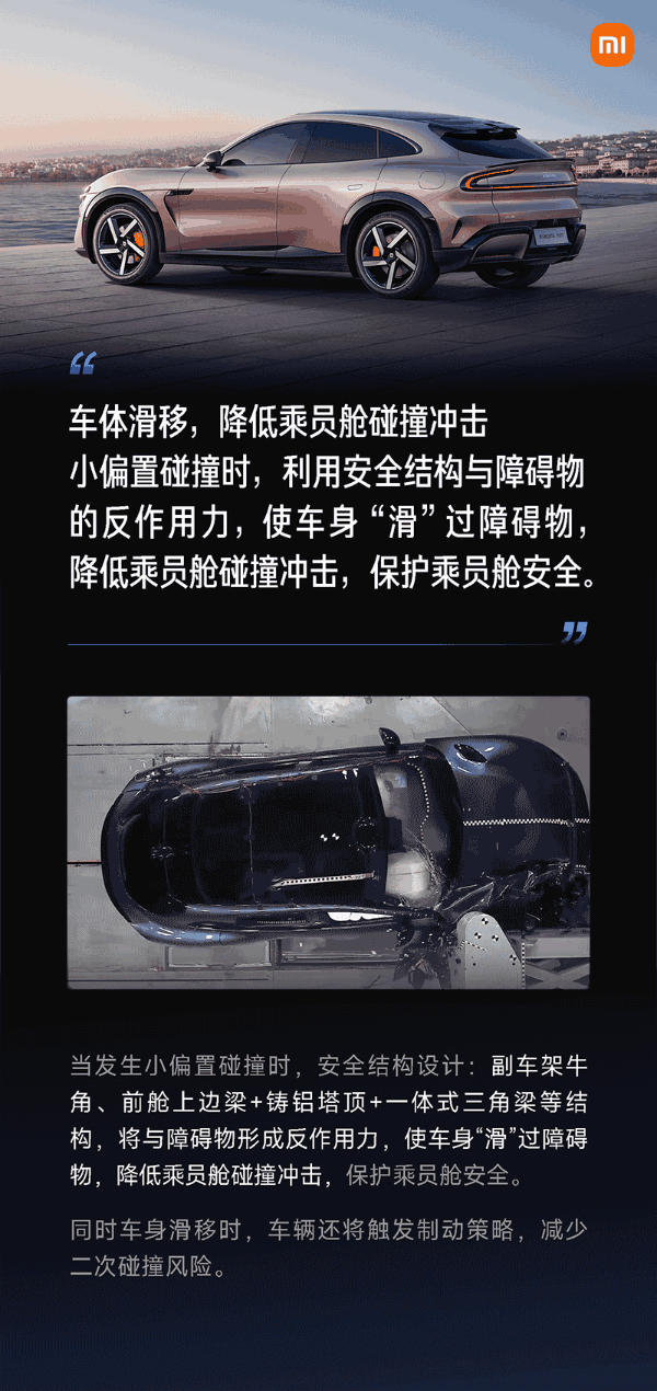小米汽车谈25%小偏置碰撞“丢轮保命”：最大程度保障乘员舱安全