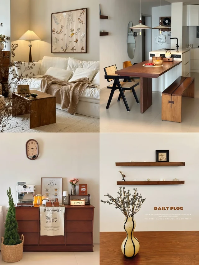 用🟤⚪️⚫️软装搭配出的98㎡奶油中古风小家～