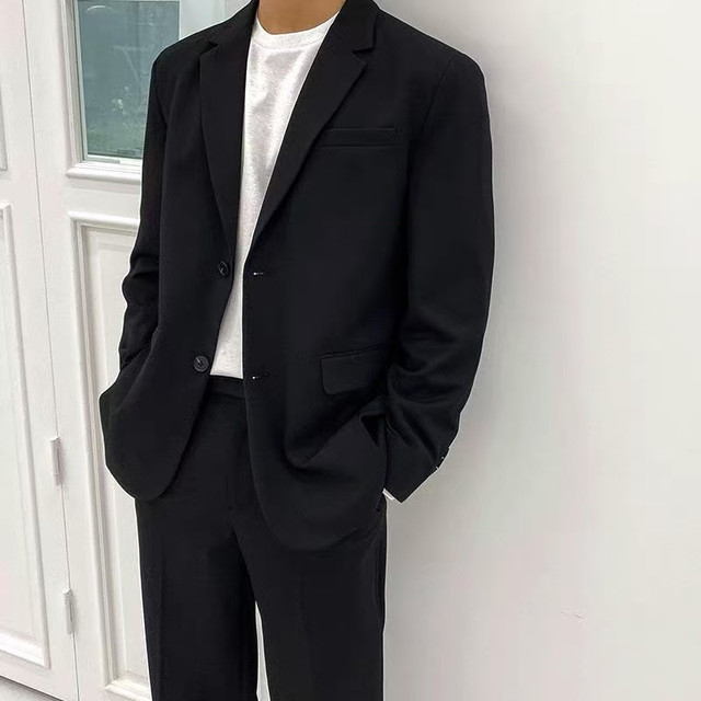 学生党必入！黑色宽松韩版西服三件套，轻熟感拉满