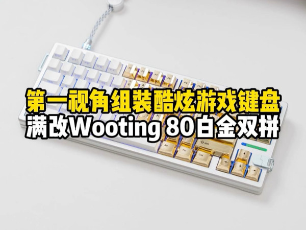 第一视角组装打瓦三角洲磁轴键盘wooting80，白色侧刻键帽双拼金色PVD键帽！