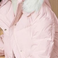 冬日氛围感神器：我的唐狮粉色仿真毛领羽绒服