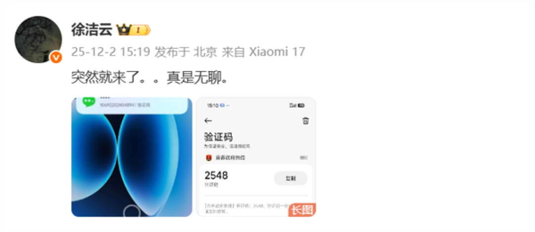 小米徐洁云疑遭短信轰炸:手机几分钟内不停收到验证码