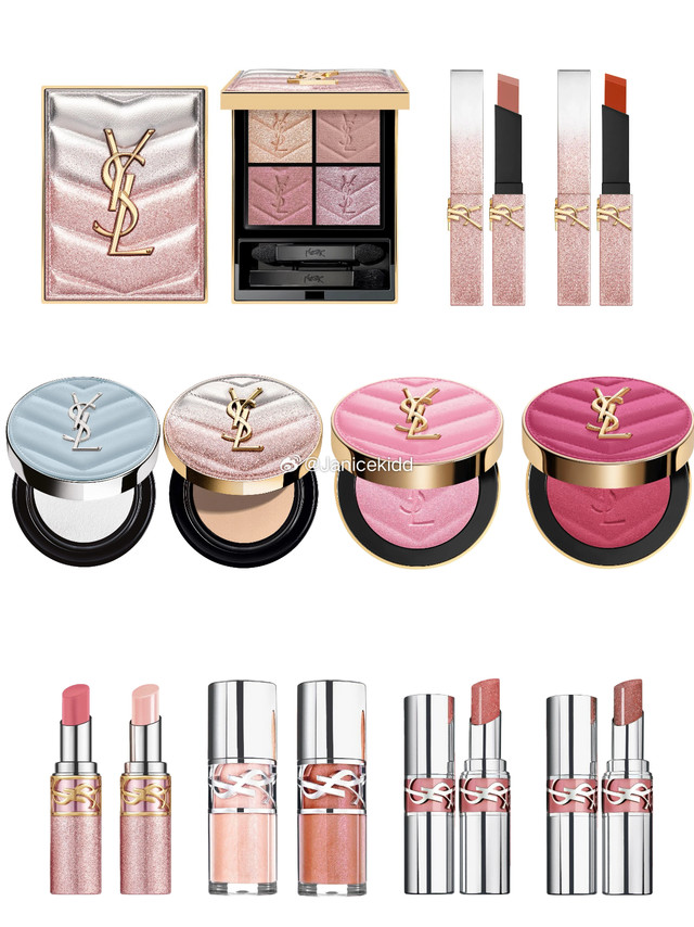 YSL 2026春季&情人节☑️YSL 情人节限定，以“爱”为主题的彩妆系列，闪耀的银色和玫瑰粉色为主色调。✨四色眼影色号：126 Sparkling Lust巧妙融合了银色的光泽和玫瑰色的光