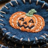 DIY牛仔布刺绣杯垫，秋日氛围满满