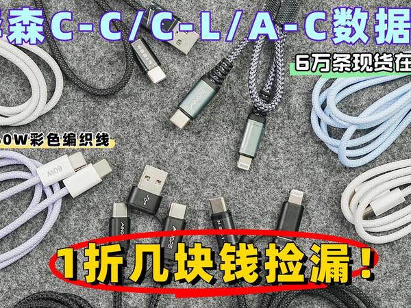 花十几万买了6万条C-C数据线会不会亏本？福利价几块钱捡漏！李森C-C/C-L/A-C编织线双股编织线！工艺精致细密，3A快充数据线！