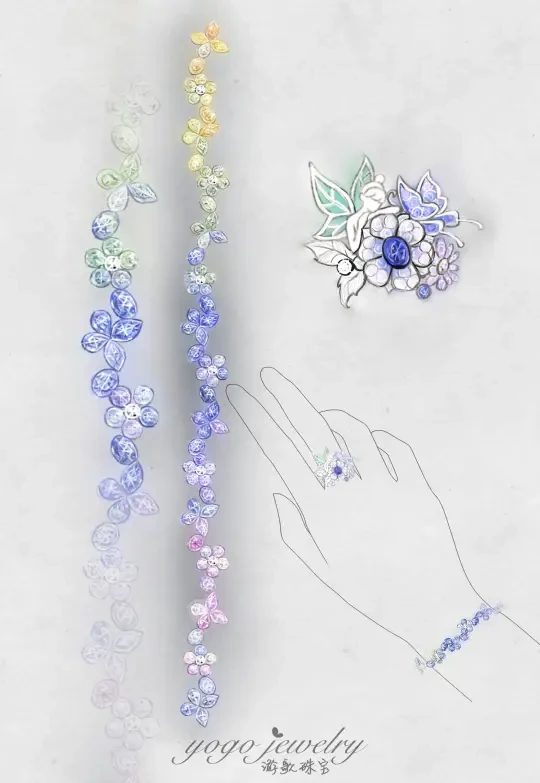 游歌珠宝原创｜仲夏夜之梦彩蓝宝石手链戒指