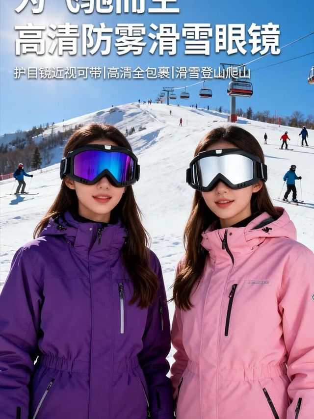 熊猫莎莎滑雪镜，白框彩片超酷