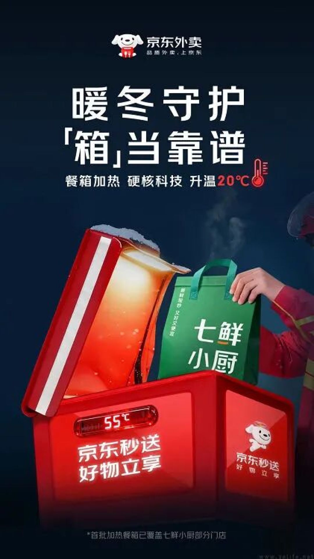 京东外卖免费为全职骑手配备定制加热餐箱