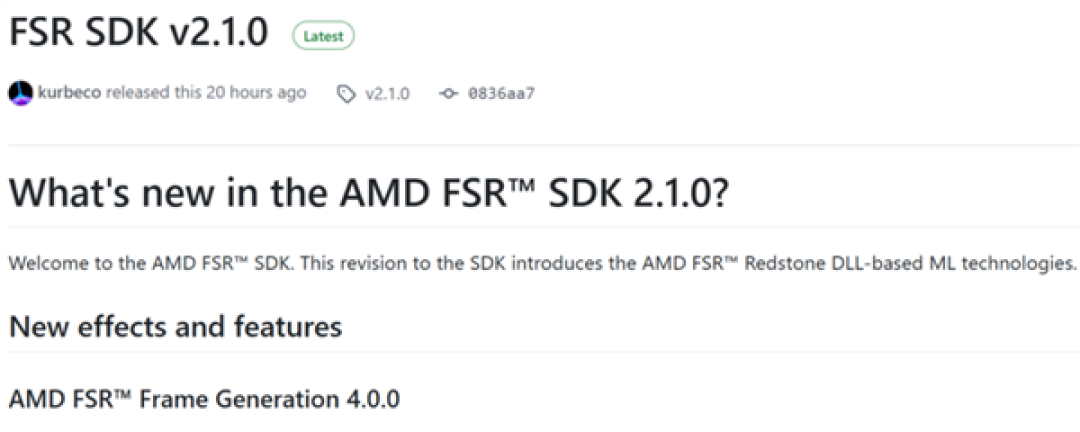 AMD发布FSR SDK 2.1.0:加速推广Redstone大更新