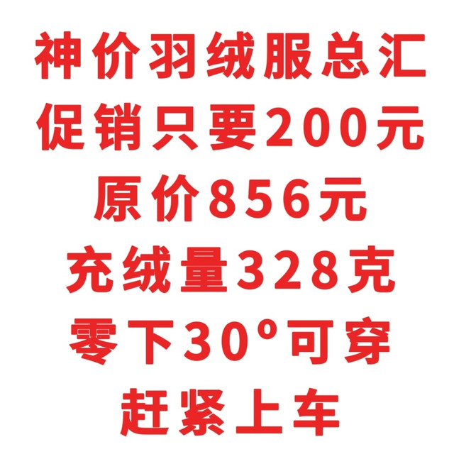 双12神价羽绒服，只要200元，充绒量328克，零下30º可穿赶紧上车
