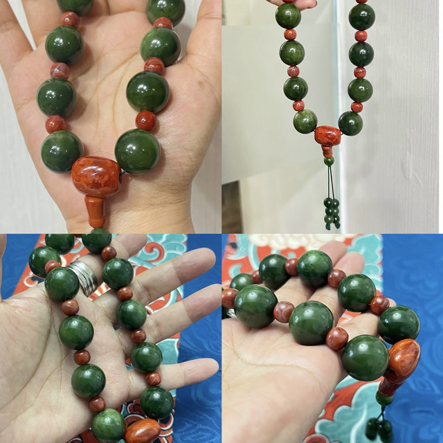 老碧玉南红手串，和值友共勉下我的古文玩手串！
