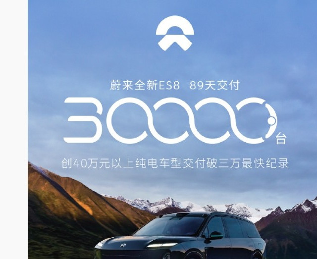 蔚来全新ES8上市89天交付破3万台，创40万以上纯电SUV交付新纪录