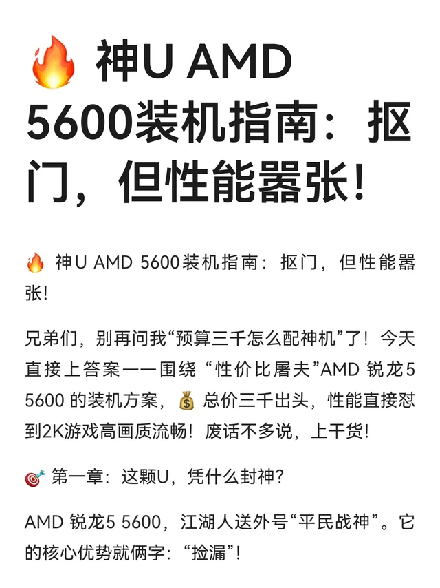 🔥 神U AMD 5600装机指南：抠门，但性能