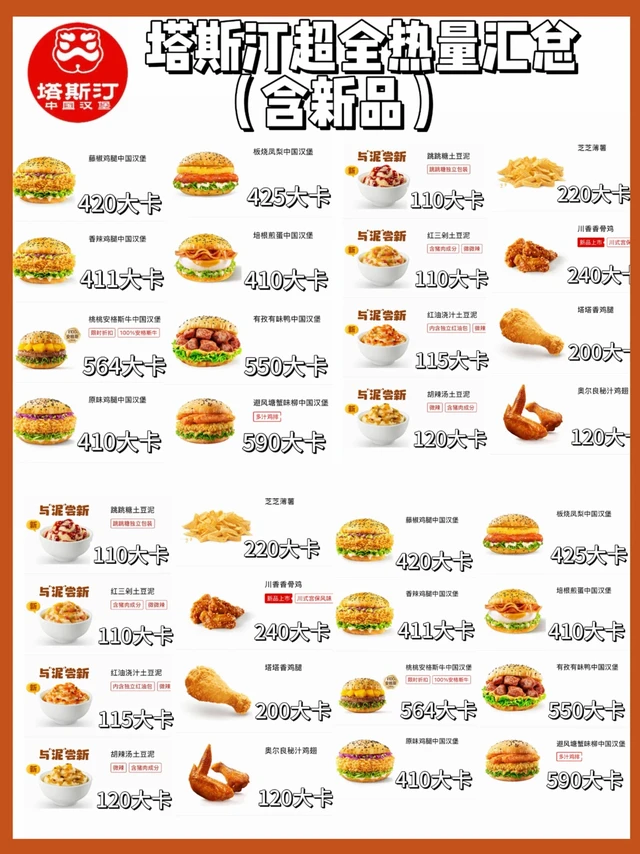 塔斯汀‼️超全热量汇总表（含新品）