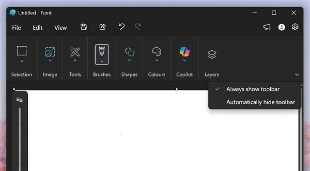 Windows 11画图终于可以隐藏工具栏!同时迎来全新AI功能