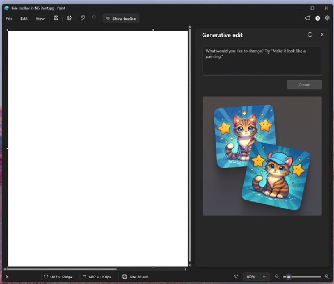 Windows 11画图终于可以隐藏工具栏!同时迎来全新AI功能