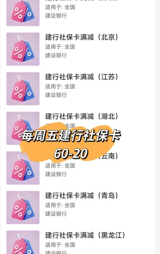 每周五建行社保卡部分地区60-20，可充话费