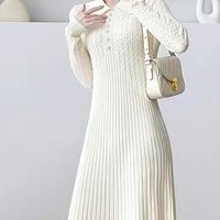 秋日名媛感天花板 法式Polo领收腰A字针织裙强势圈粉