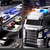 儿童轨道玩具车警车变形滑行弹射合金收纳 双旦儿童礼物不错