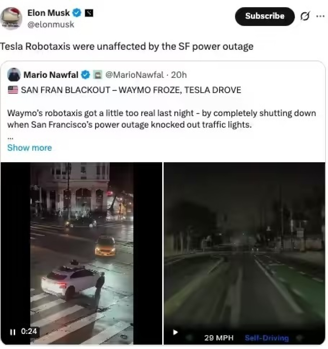 旧金山停电致 Waymo 瘫痪,马斯克贴脸补刀:我们不受影响