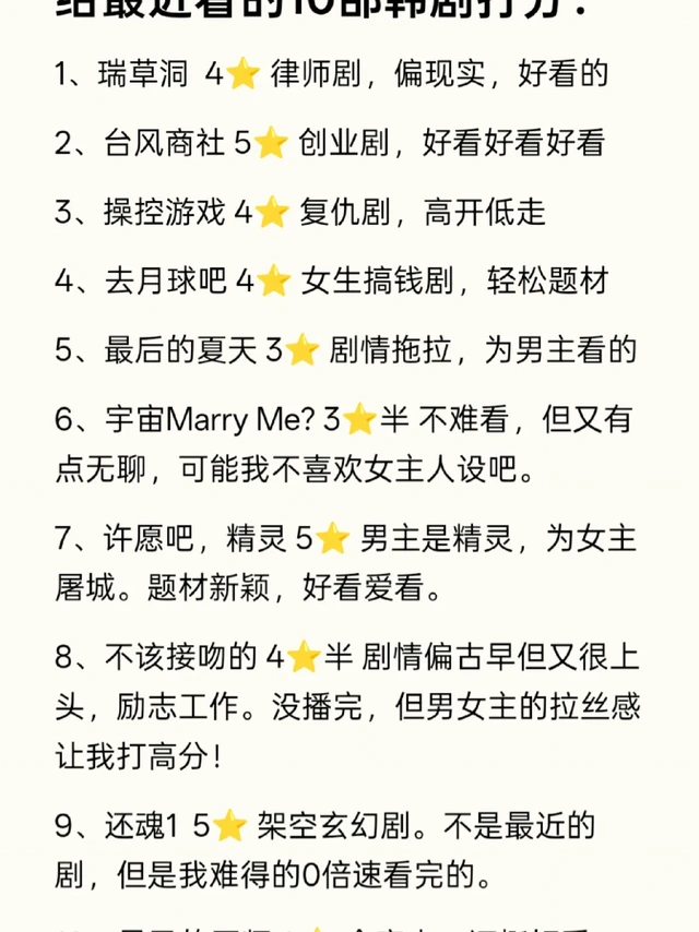 韩剧推荐！给最近看的10部韩剧打分
