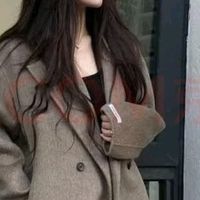 罗蒙韩版时尚中长款绵羊毛大衣宽松秋冬女长毛呢外套小个子穿搭