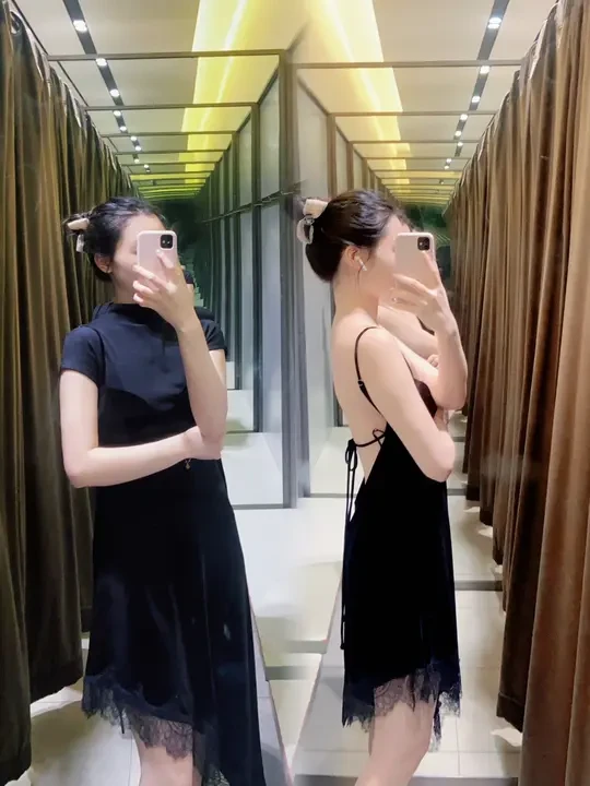 Zara 一眼心动黑色吊带连衣裙