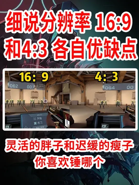 瓦CS分辨率16:9和4:3各自优缺点是什么？ 从瞄准来看，16:9和真实拉伸4:3的区别是 ，迟缓的瘦子和灵活的胖子，你更喜欢瞄准哪种目标。
#瓦罗兰特 #无畏契约 #CS2 #游戏科普 #游戏设置