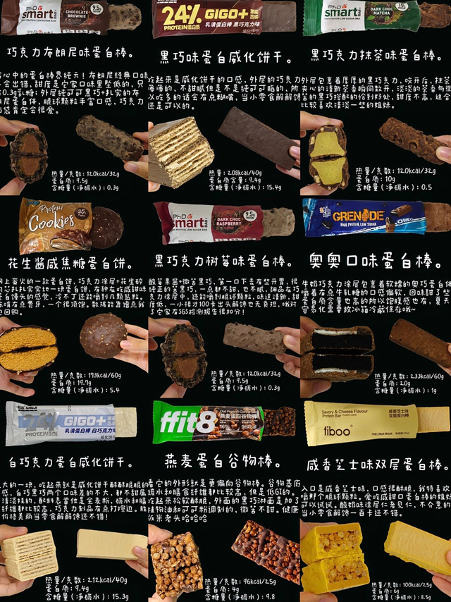 2025年度健身补剂清单来啦～本人对善良的蛋白棒毫无抵抗力！我选的全是带巧克力涂层的款，大家选的时候也记得多看看配料表，纯可可脂的才够香！PHD是我一直回购的款，厚涂的巧克力外壳超浓郁，夹心脆球咬起来