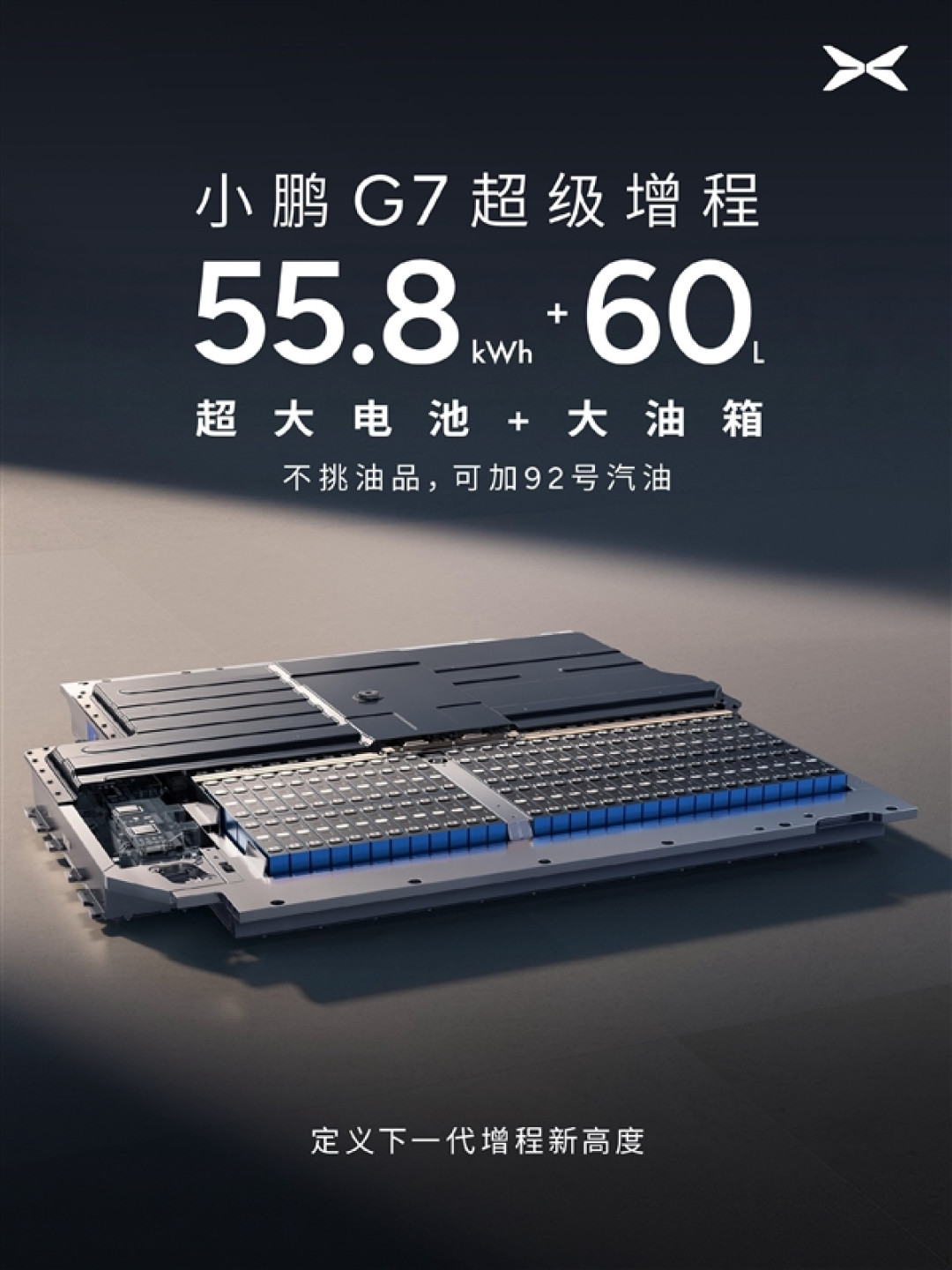 55.8kWh大电池+60L大油箱!小鹏G7超级增程官宣