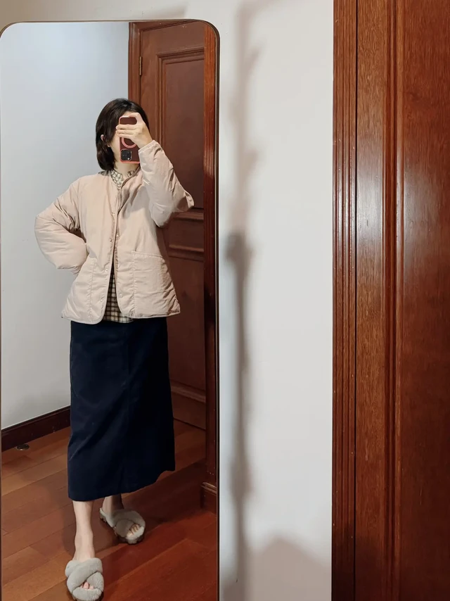 MUJI｜无印良品无领羽绒服夹克 烟熏粉