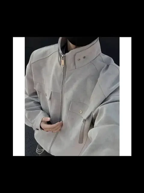 美式复古雾面PU皮衣男春秋哈灵顿立领工装夹克宽松休闲百搭上衣潮#百搭上衣 #休闲 #皮衣 #美式复古 #宽松有范