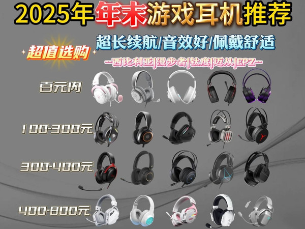 【全价位闭眼入】2025年年末游戏耳机选购推荐!100-800元游戏头戴式耳机推荐!含选购指南+避坑技巧,学生党/高端玩家都适配,听声辨位神器盘点!