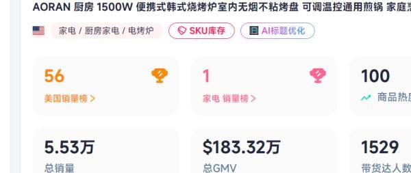 国产烧烤盘拿下TikTok类目第一，28天成交近500万