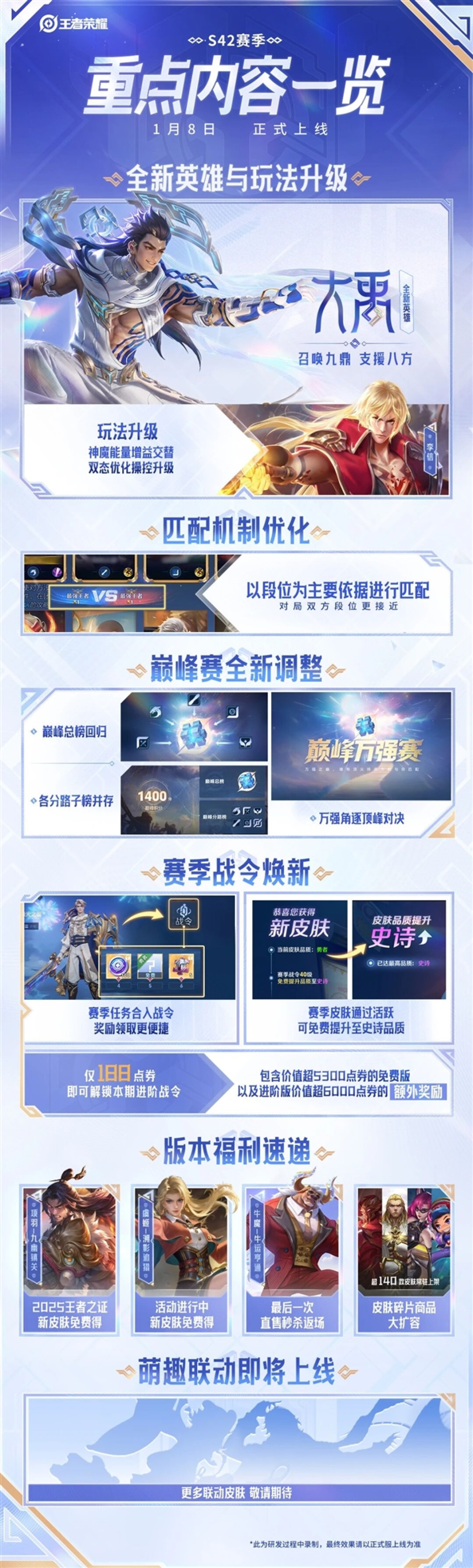 《王者荣耀》S42赛季定档1月8日:新英雄大禹上线 匹配机制优化