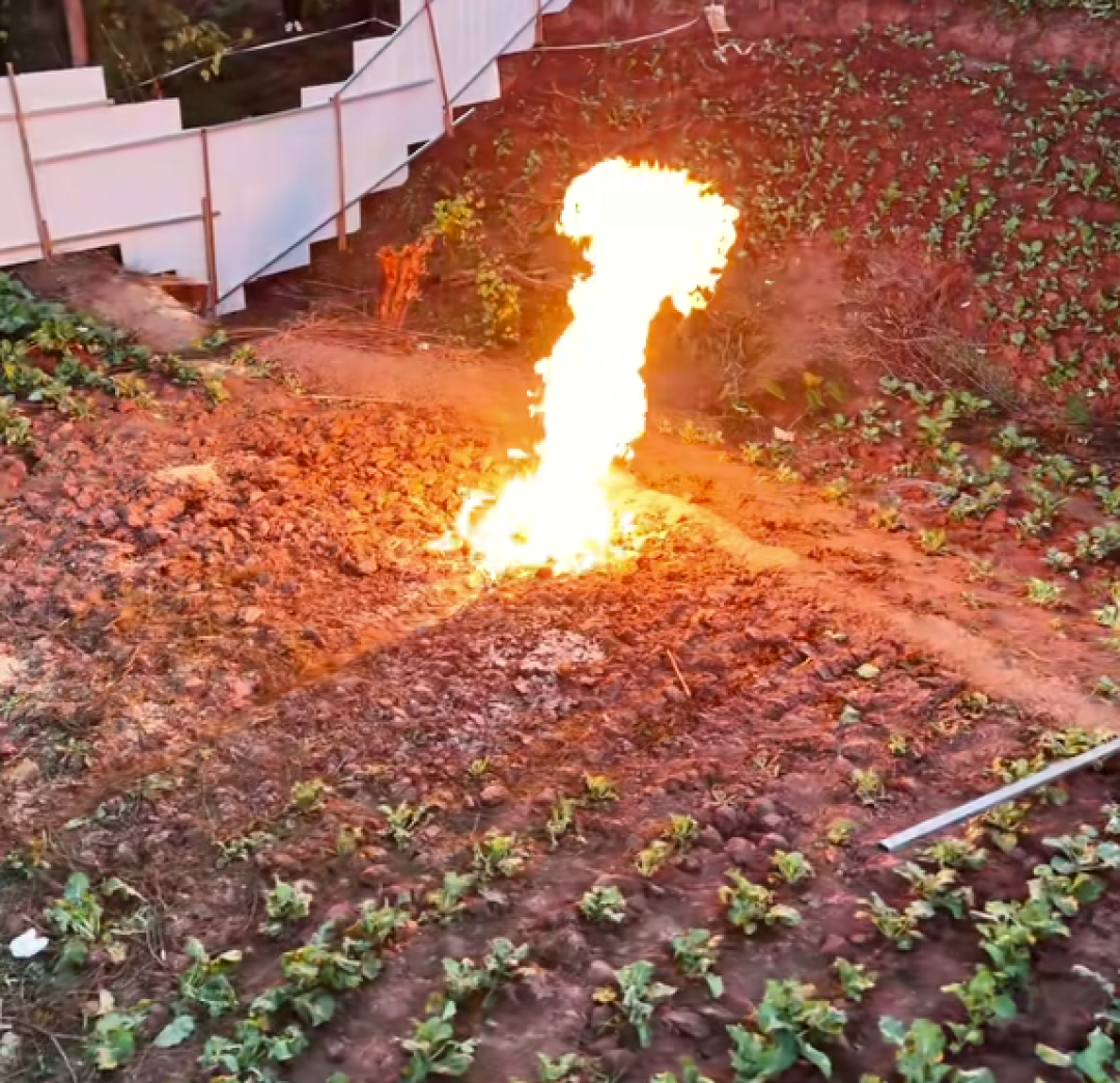 下雨也不灭!四川一菜地冒火烧了8天 当地:系浅表天然气自燃