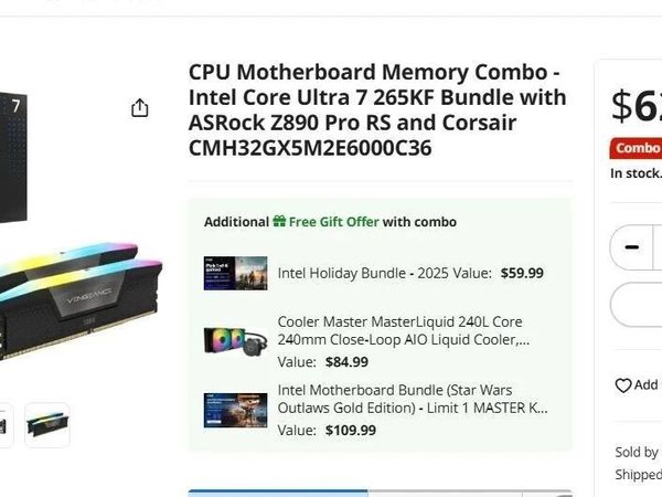 内存真涨价了？海外再发板U内存超级优惠捆绑包，265KF+Z890+32G仅630美元