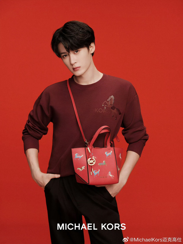 檀健次  in  MICHAEL KORS一组全新宣传大片发布！MICHAEL KORS品牌全球代言人檀健次身着MK 2026新年系列小马图案圆领卫衣，搭配新年限定款小号MK JORDI小懒包出镜演绎