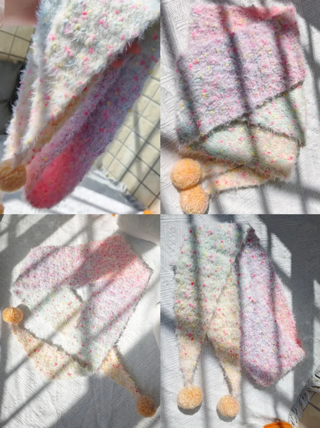 ✨钩织记录 | 彩虹糖苏菲小围巾（附图解）