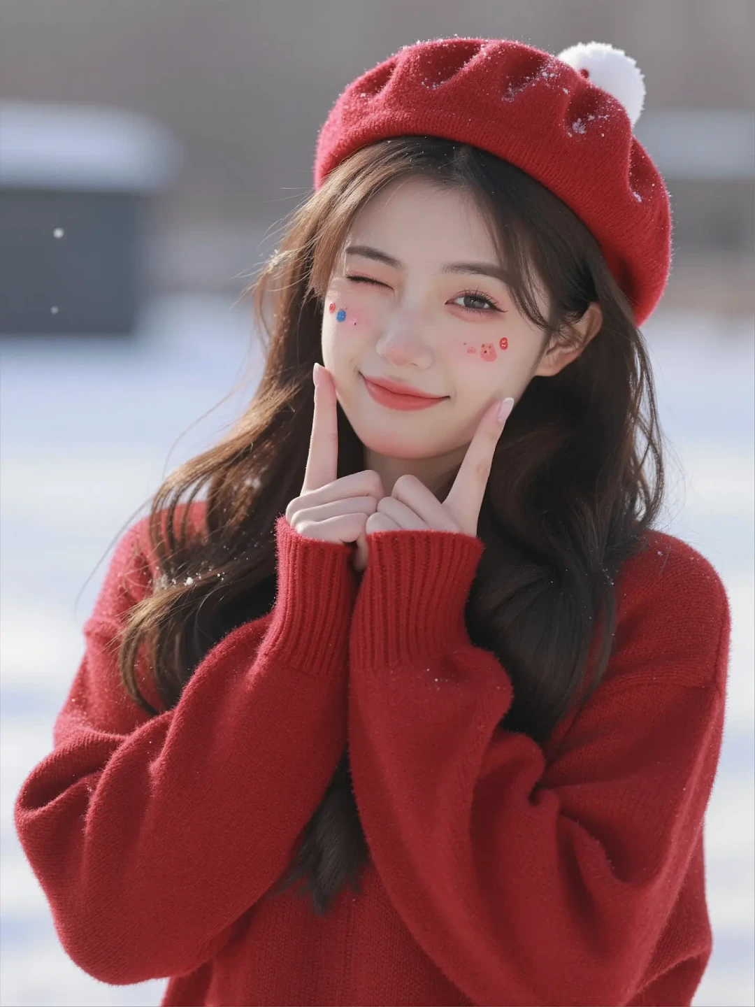 AI冬日人像:生成雪地红衣少女大片