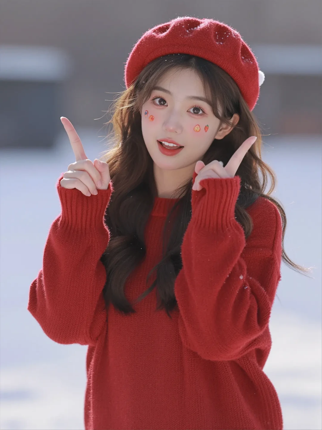 AI冬日人像:生成雪地红衣少女大片