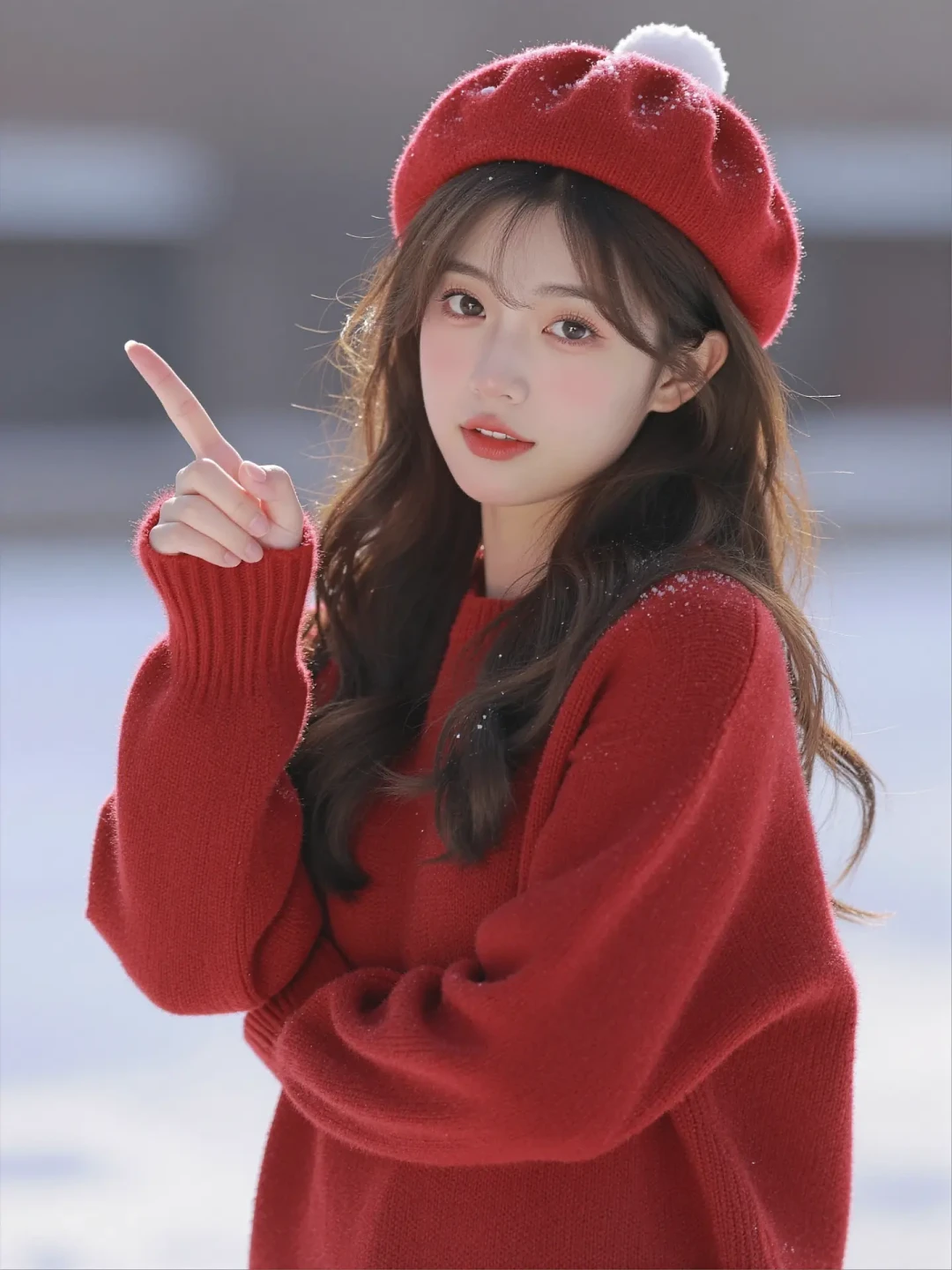 AI冬日人像:生成雪地红衣少女大片
