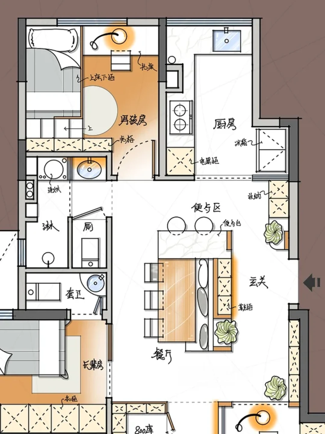 110㎡三房逆袭,巧改套卫与多功能空间