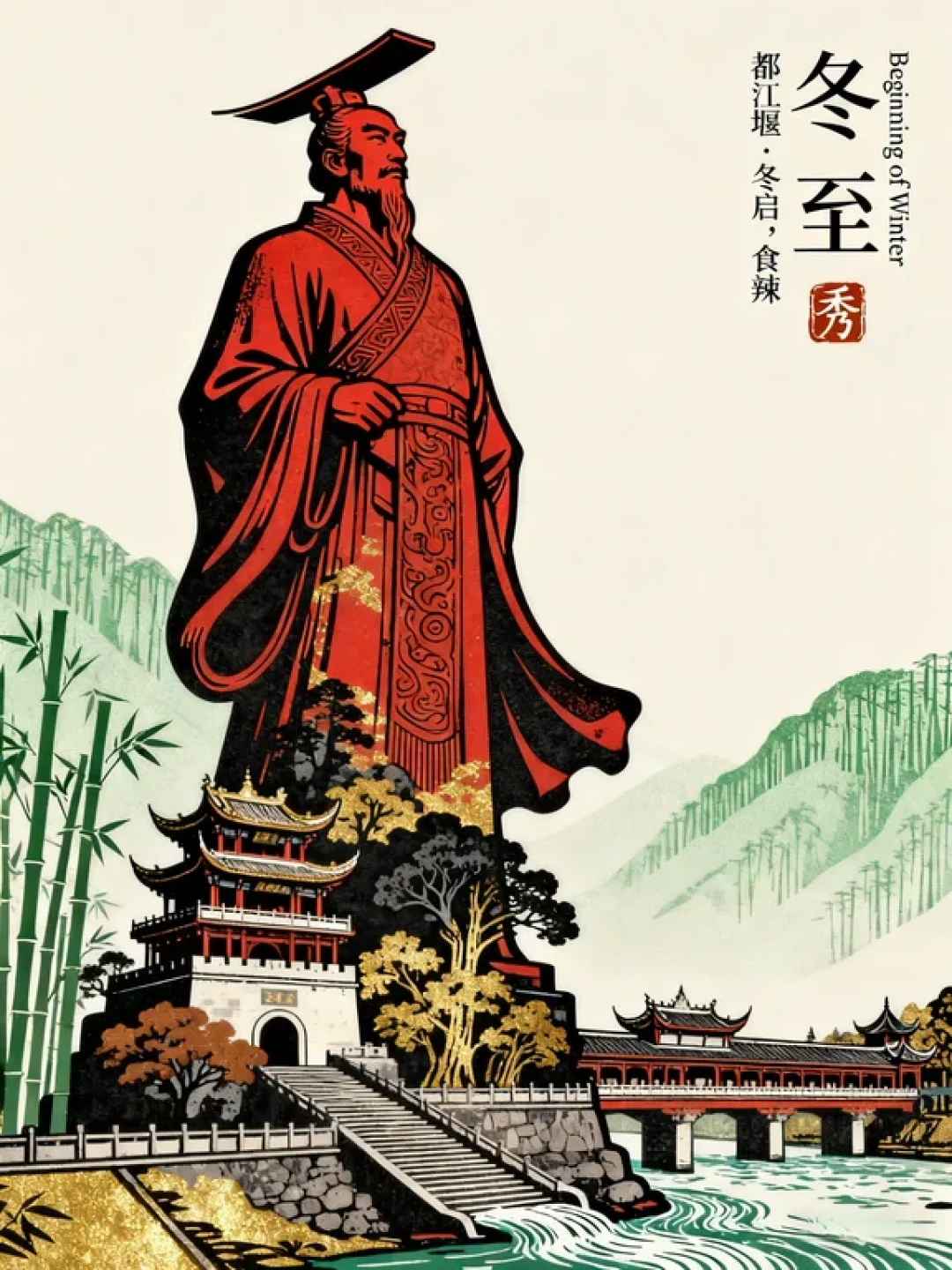 Day114：AI《都江堰冬至文创插画2》附教程