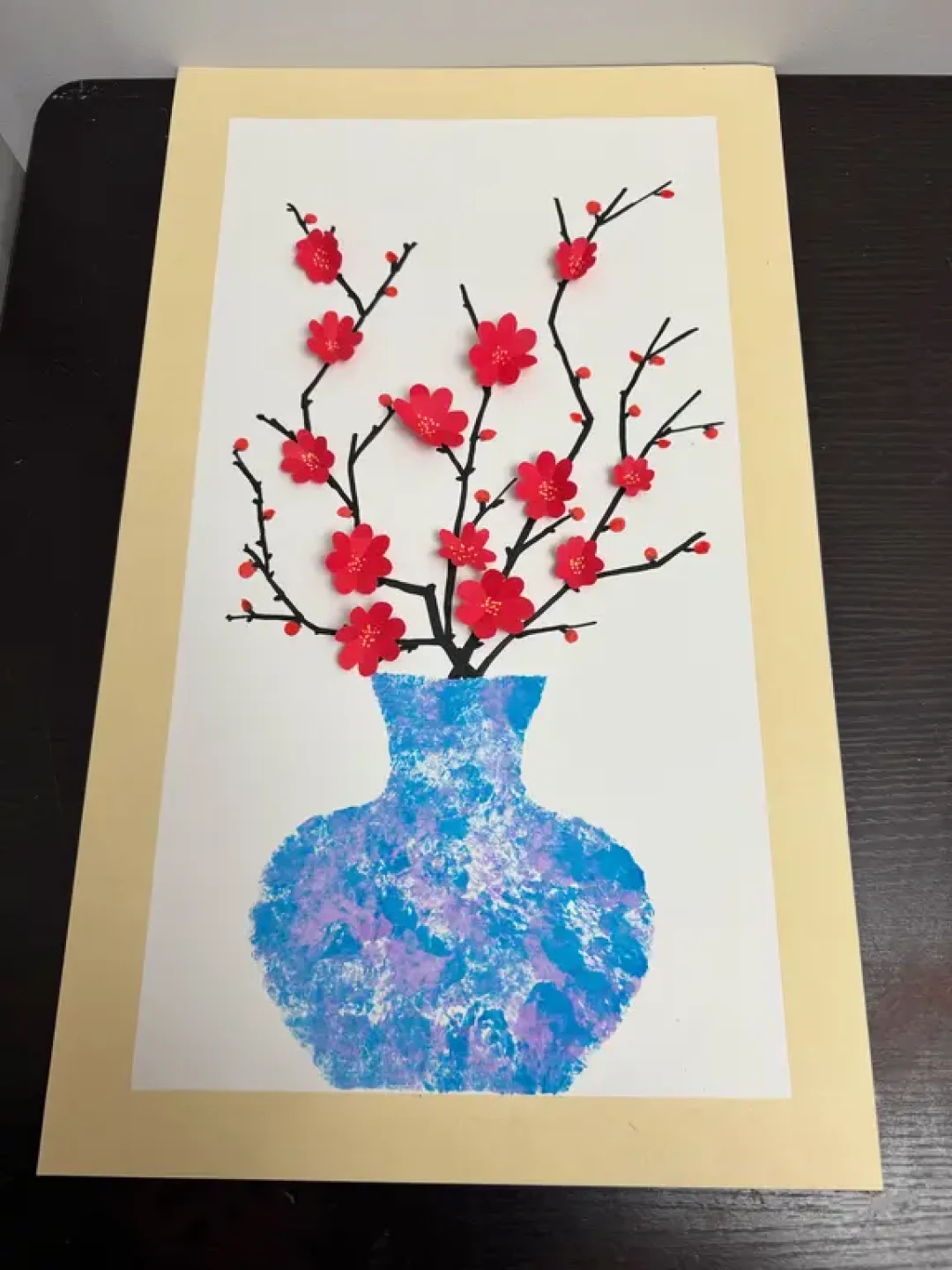 小寒节气手工|幼儿创意剪纸画•青花瓷梅花