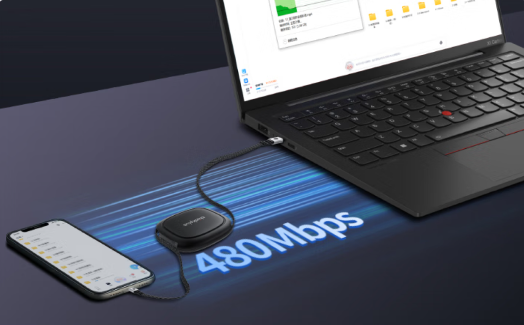 联想推出thinkplus伸缩快充线，支持PD3.2 240W 与7A大电流，超薄体积随拉随用！