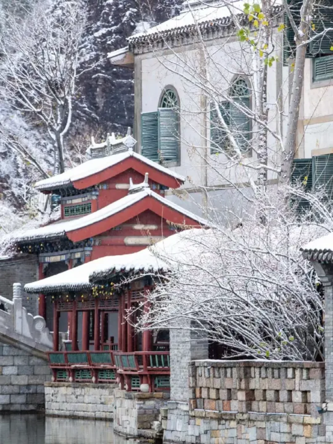 古北水镇实拍冬季真的封神|北京初雪