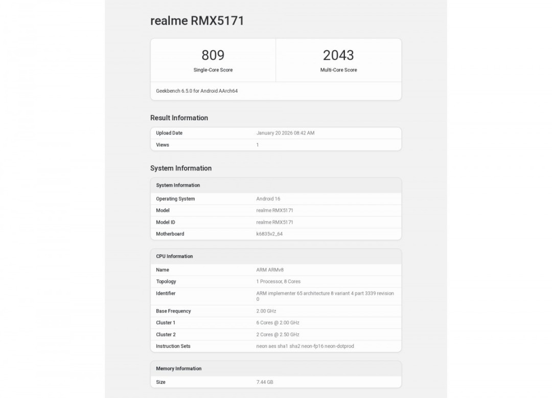 realme 16标准版曝光:天玑6400+7000mAh续航