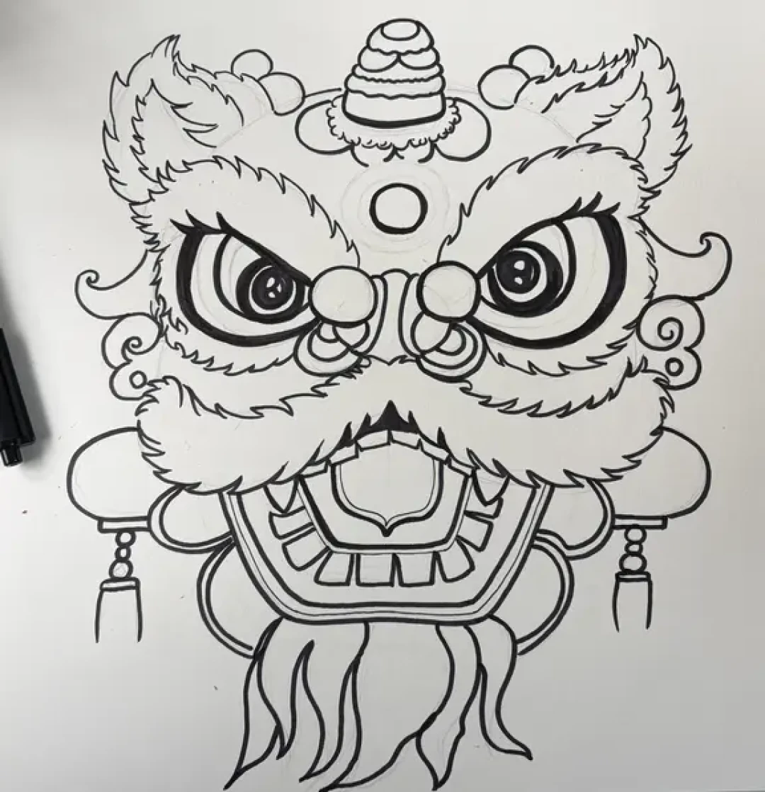 创意线描《醒狮纳福》左滑详细步骤图+线稿